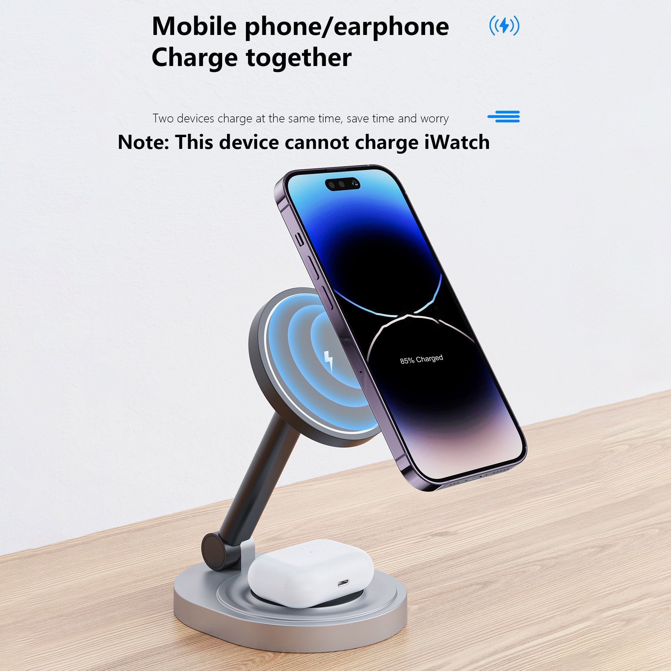 2-in-1 Magnetic Wireless Charger Stand for iPhone and AirPods 15W Fast Charging