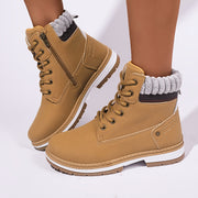 Women's Mid-Calf Ankle Boots Solid Color Flat Heel Zipper Casual Shoes