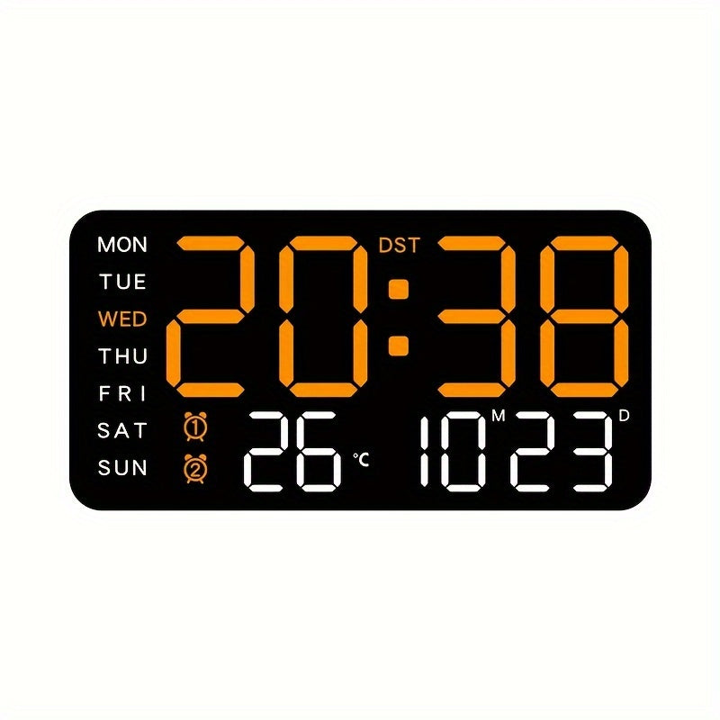 Digital Wall Clock with Temperature Date Time Alarms and Snooze Battery Powered