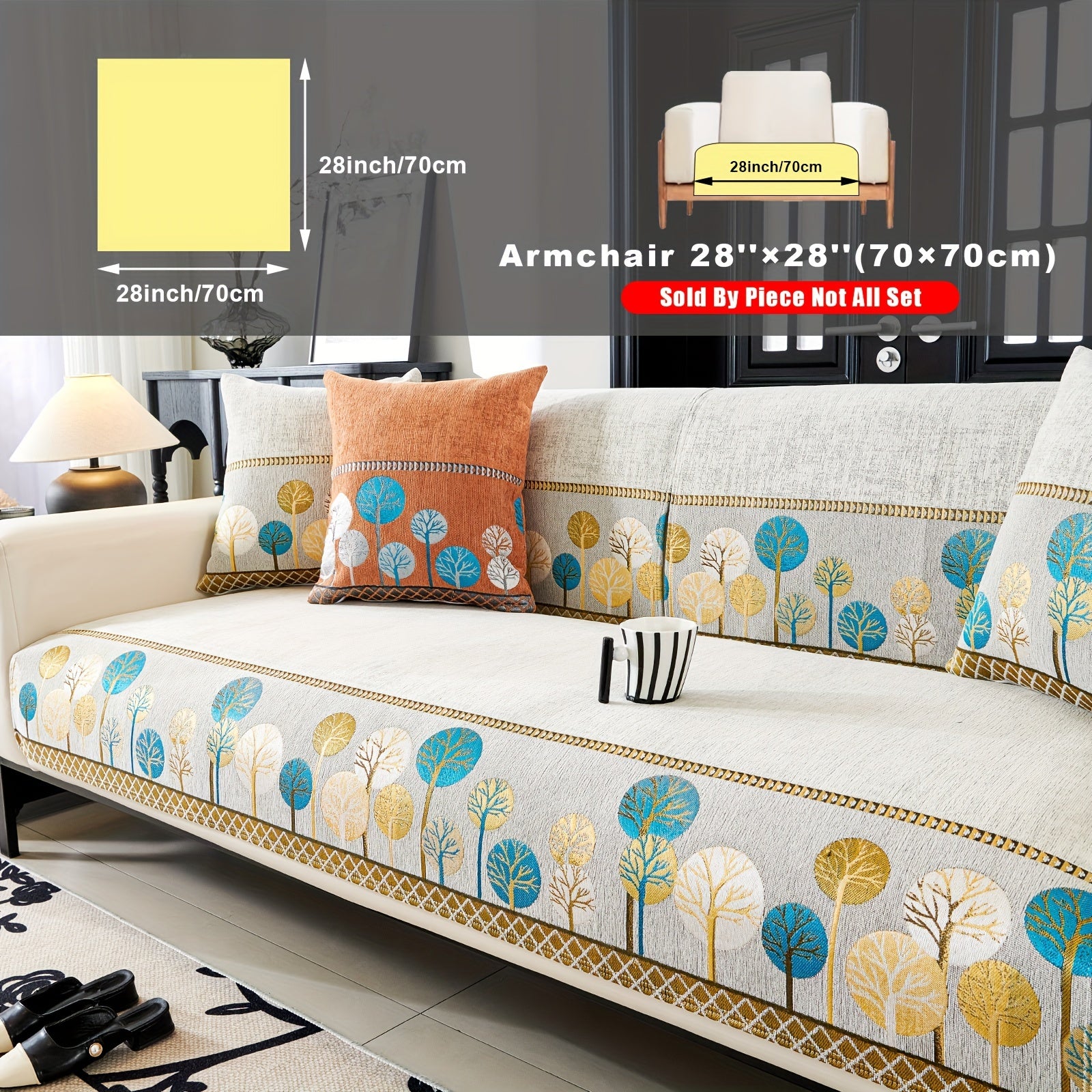 Chenille Sofa Cover with Tree Embroidery Pet-Friendly Slip-Resistant Easy to Clean Fits Various Sofa Sizes for Living Room and Home Decor