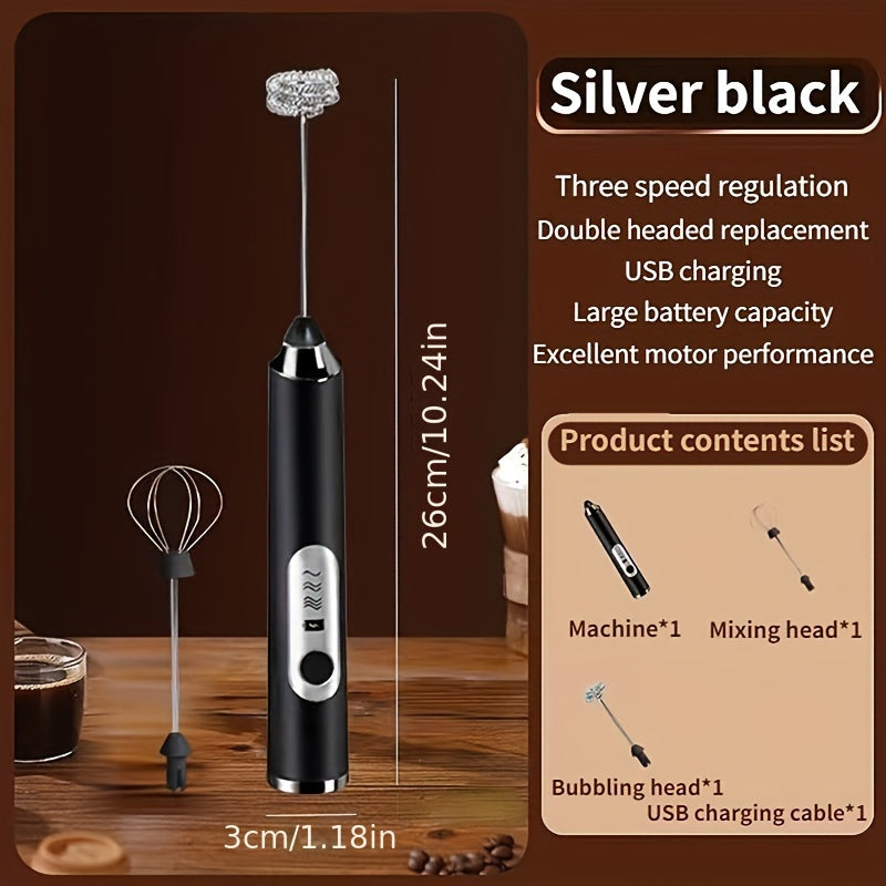 Electric Milk Frother Handheld 2-in-1 Rechargeable Foam Maker with Beating Egg Head