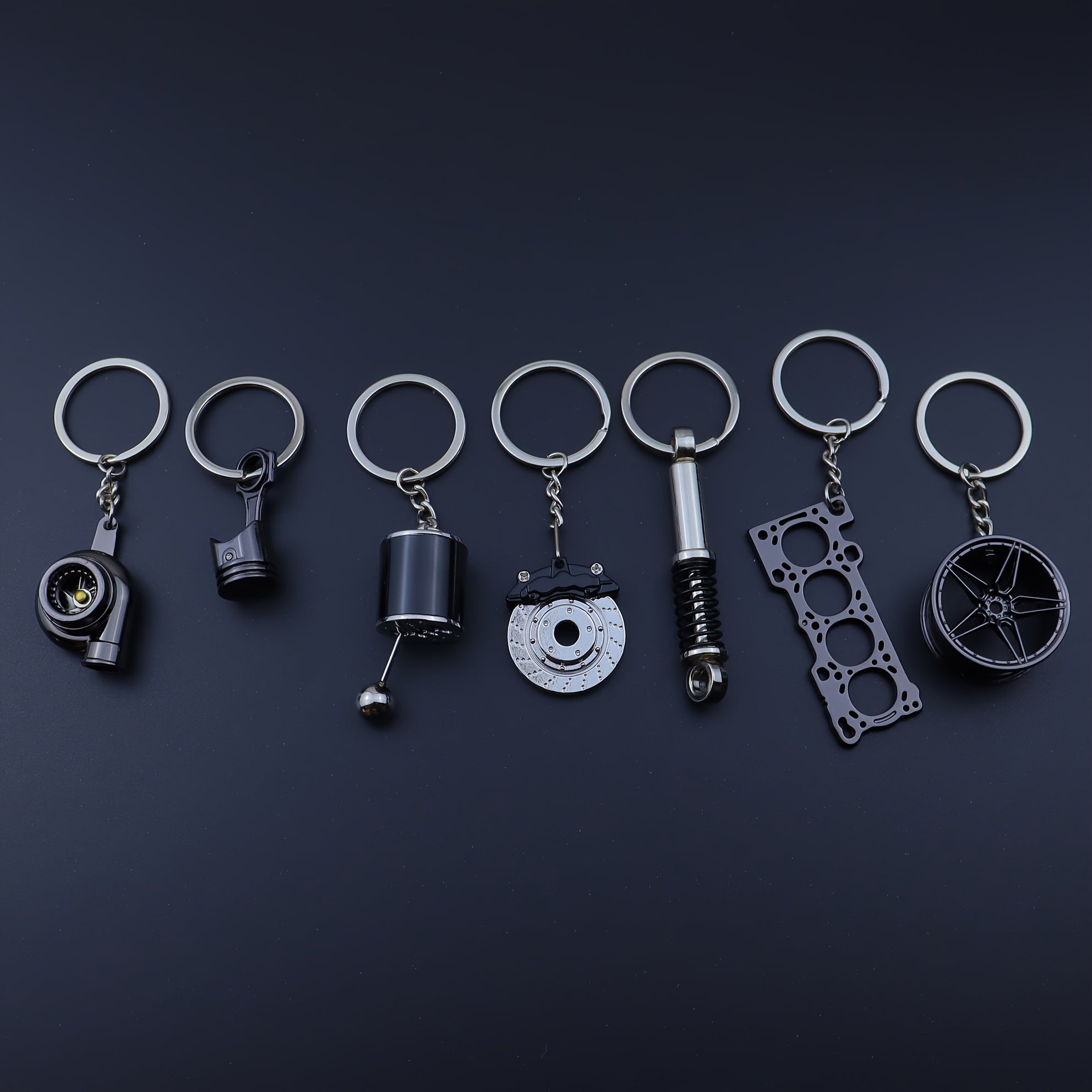 Car Modification Keychains Set Zinc Alloy Black 7-Piece Auto Accessories