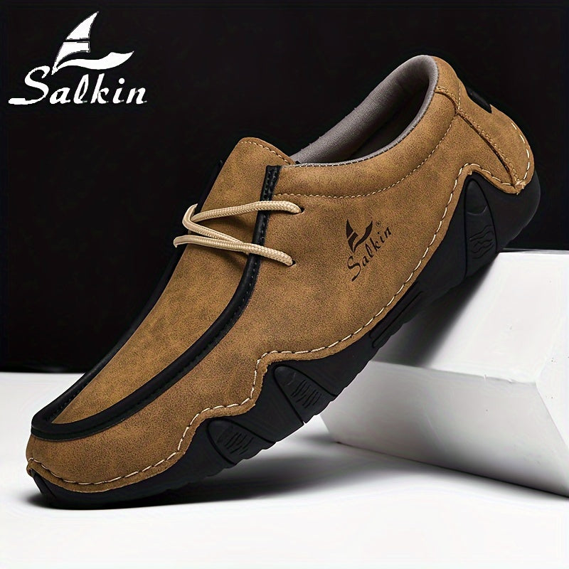 Men's Casual Loafers Leather Microfiber Low Top Comfortable Durable Lace-Up Shoes