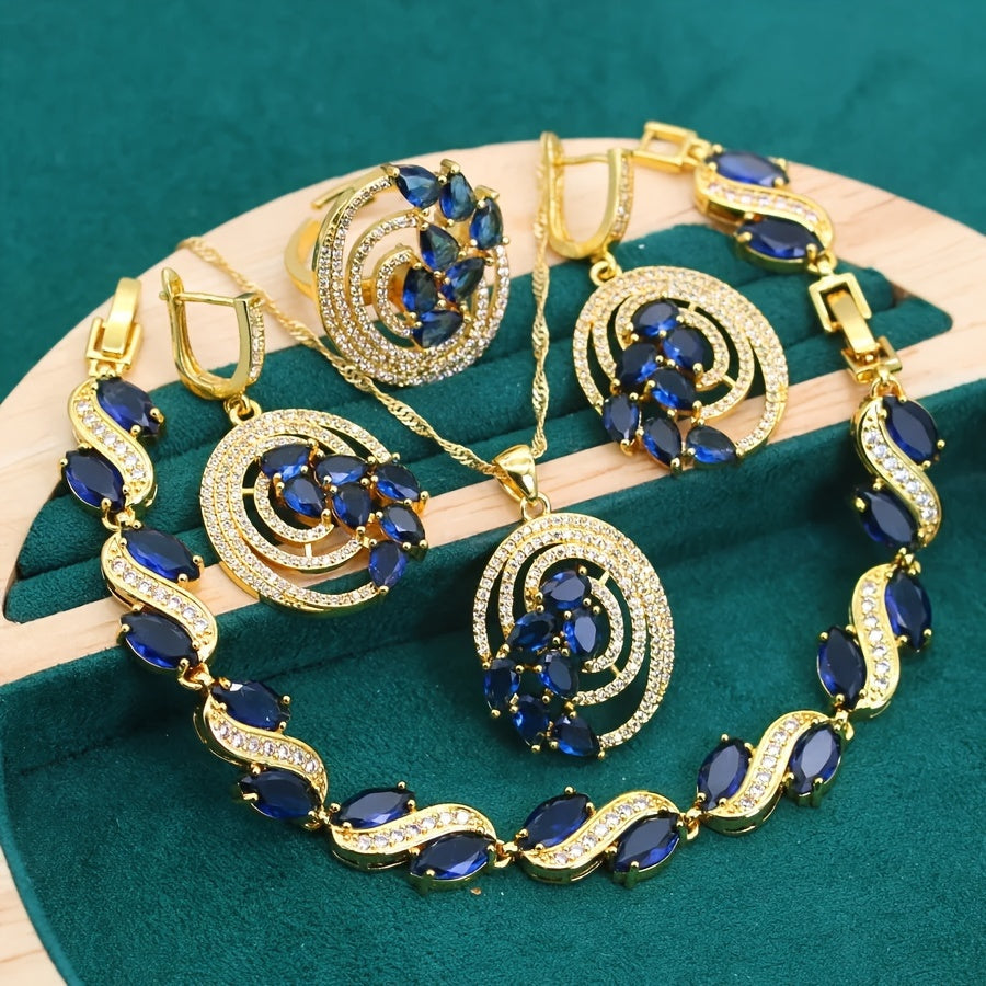 Women's Gold-Plated Jewelry Set with Synthetic Zirconia for Weddings and Parties