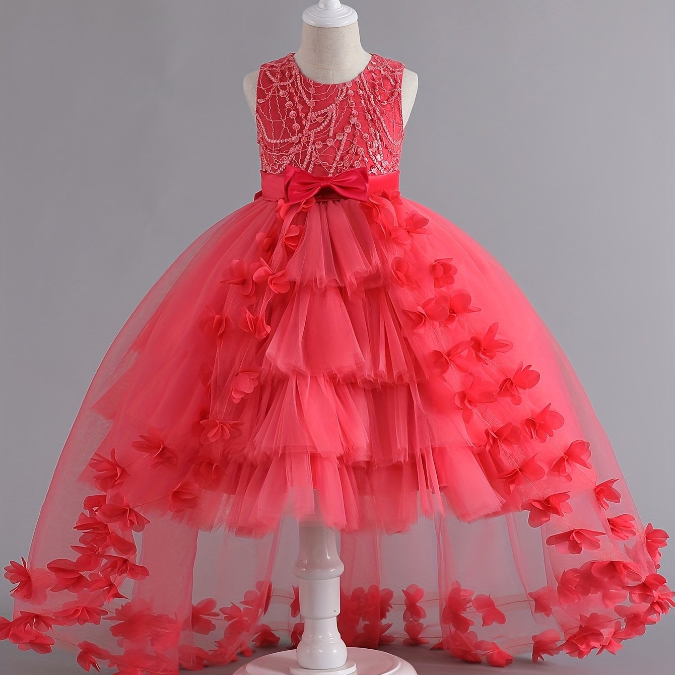 Girls' Sleeveless Princess Dress with Floral Embroidery Tulle Skirt for Pageants Weddings and Formal Events