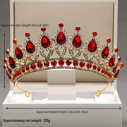 Red Crystal Alloy Queen's Crown Tiara Headband for Bridal Wedding Party