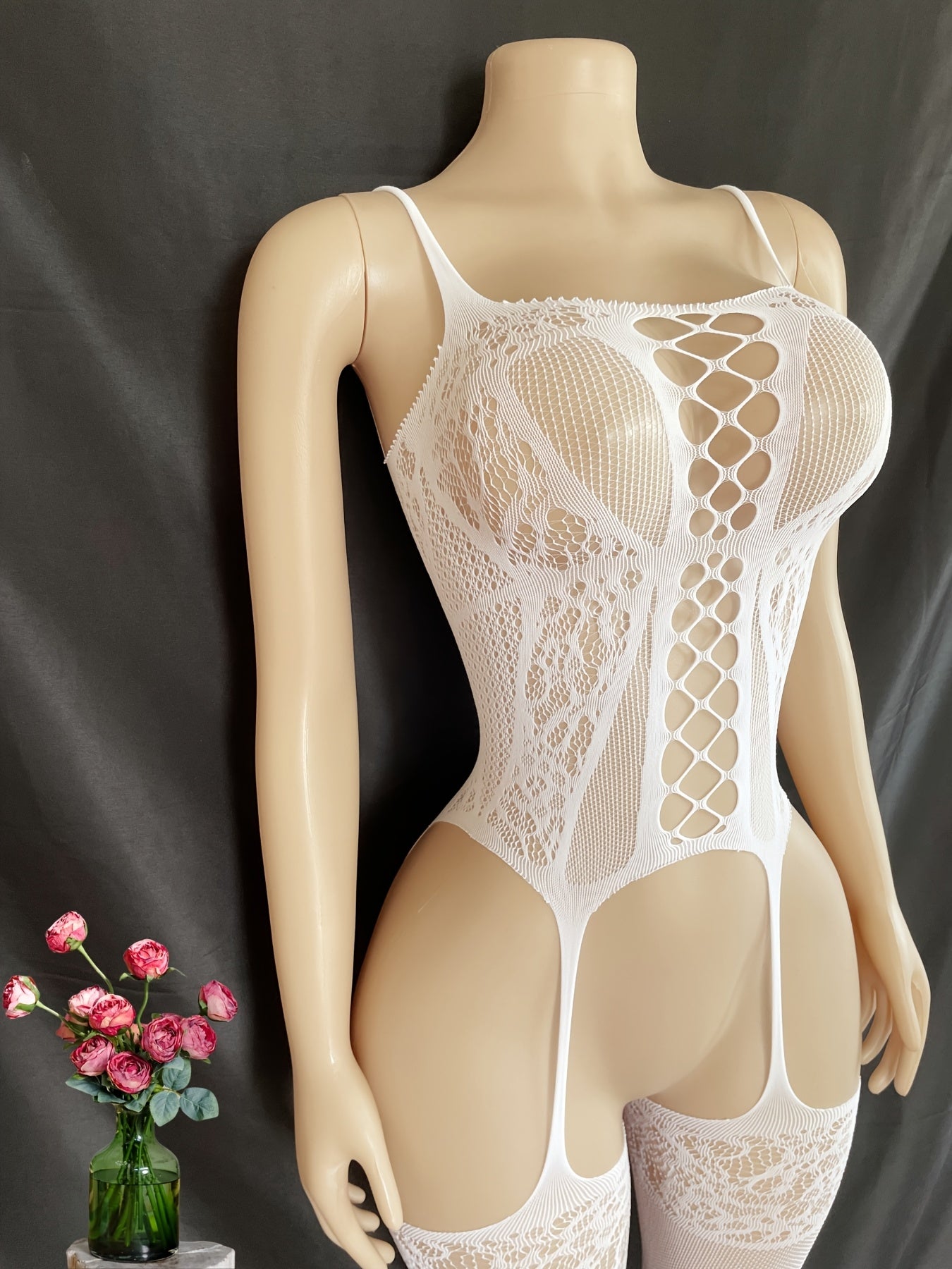 Body de encaje para mujer talla grande con malla, con entrepierna abierta, lencería, bikini, traje de baño y vestido