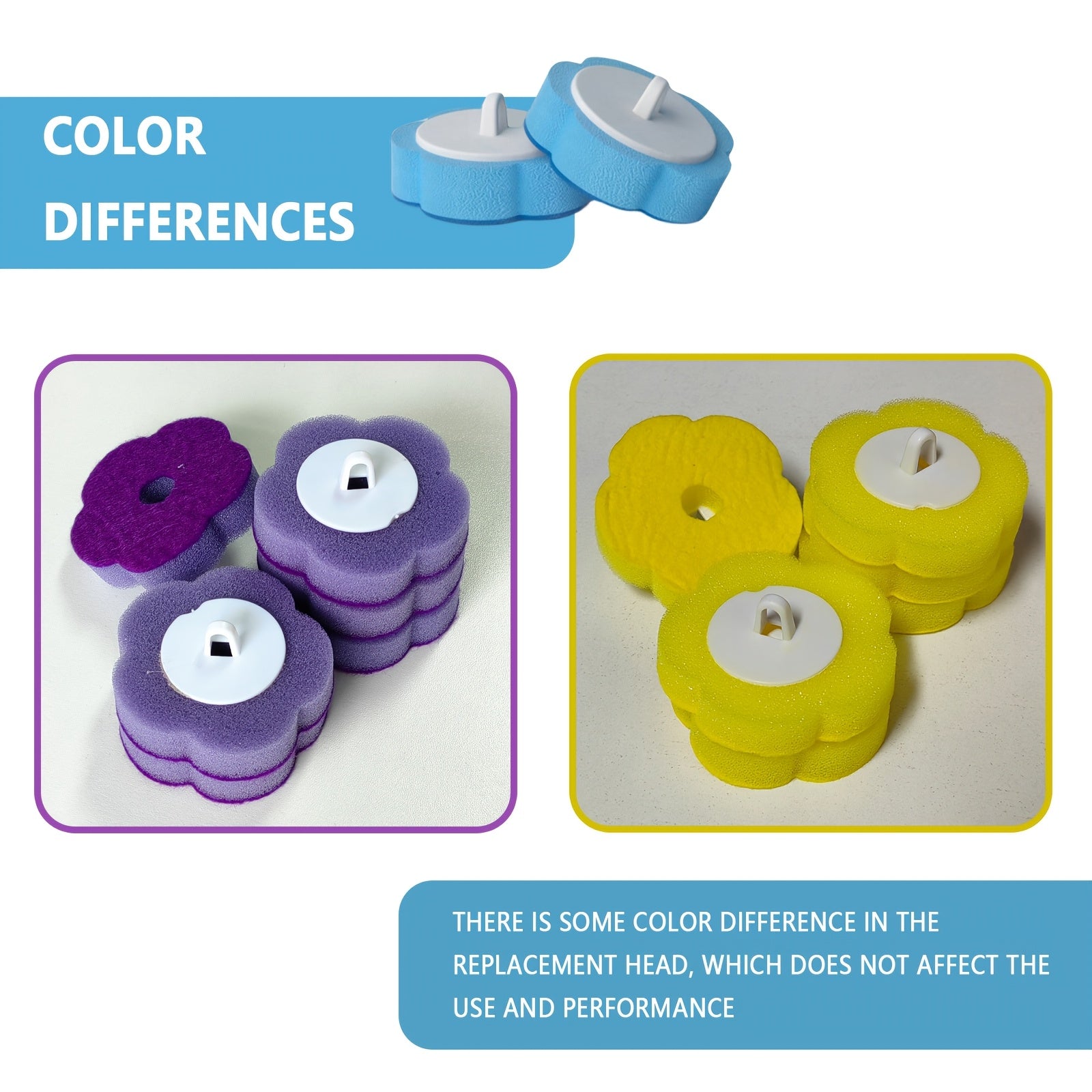 Replaceable Toilet Brush Set with 2 Replacement Heads in Yellow and Purple