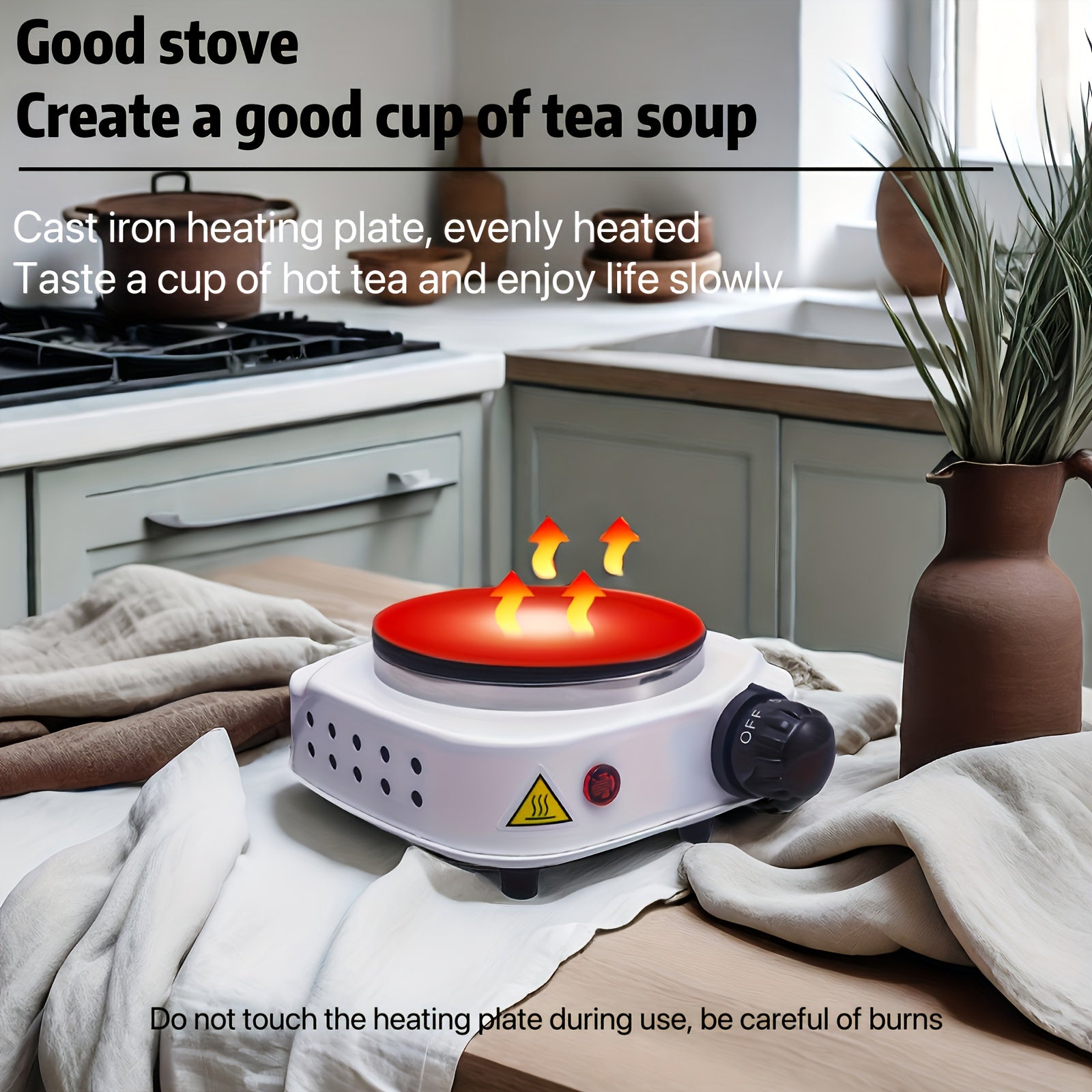 Электрическая обогревающая плита с чайником, чугунная плита, 5 уровней регулировки огня, компактная для дома и кемпинга, 220-240 В