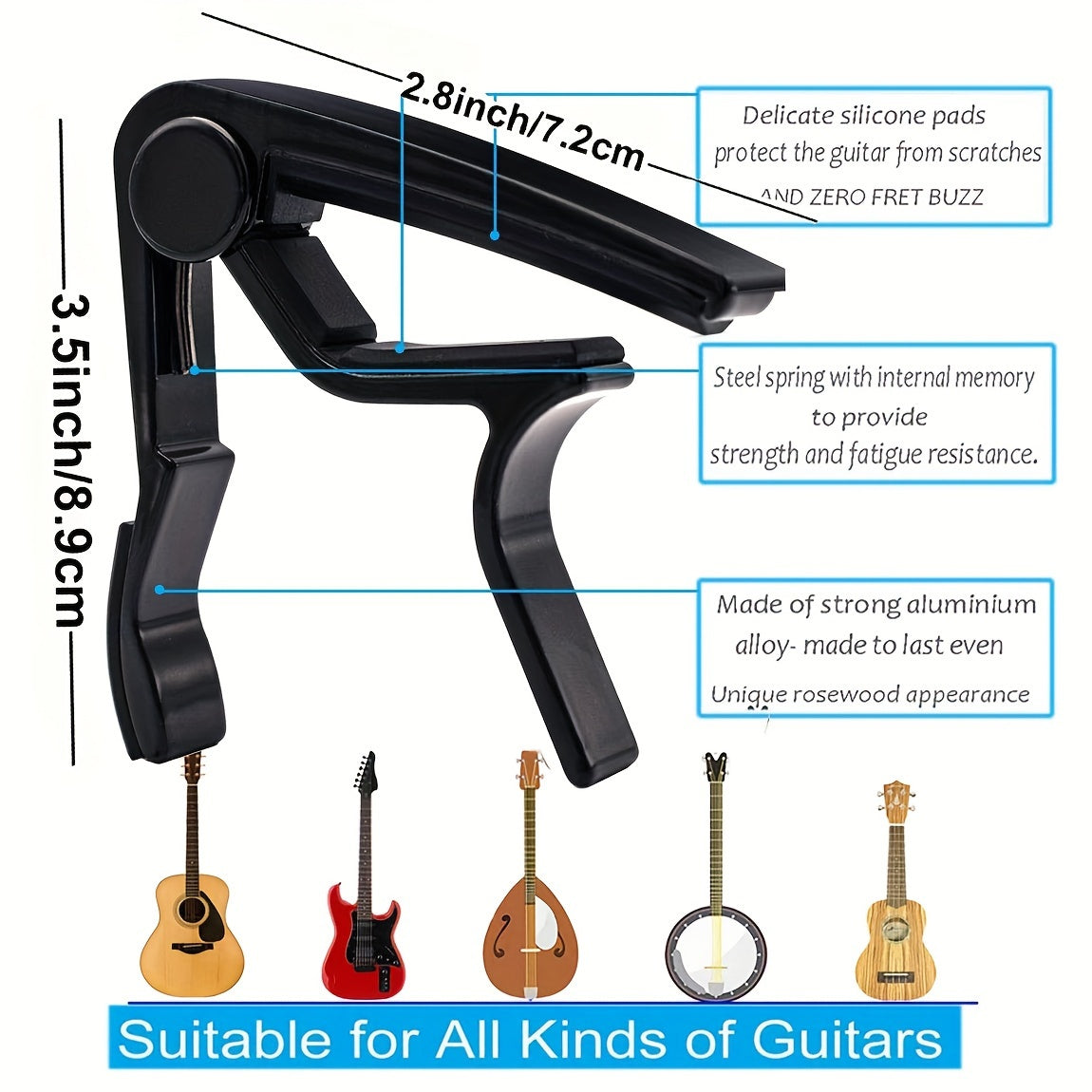 Alloy Guitar Capo Set with Tuner Picks Holder 5 Picks for Acoustic Electric Ukulele Bass