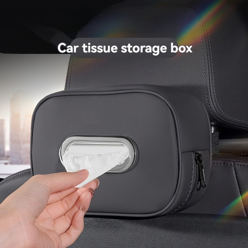 PU Leather Car Tissue Box Holder Multi-Functional Vehicle Organizer