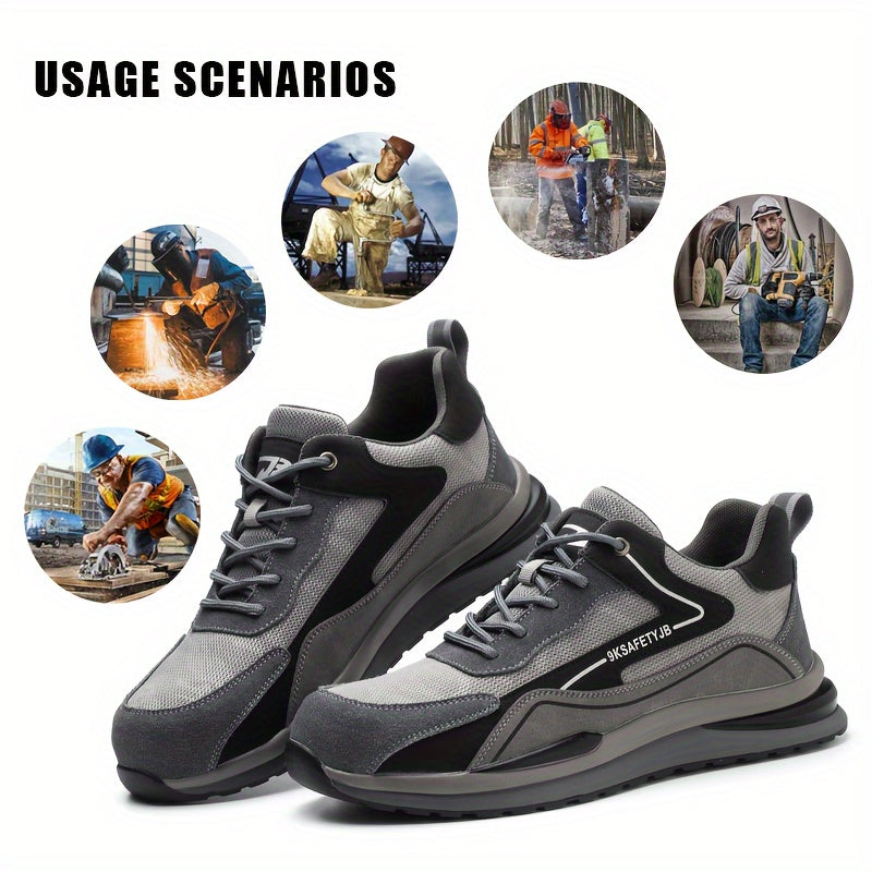 Men's Safety Work Shoes with Metal Toe Cap Puncture Resistant Non-Slip Durable Fabric for Gardening and Farm