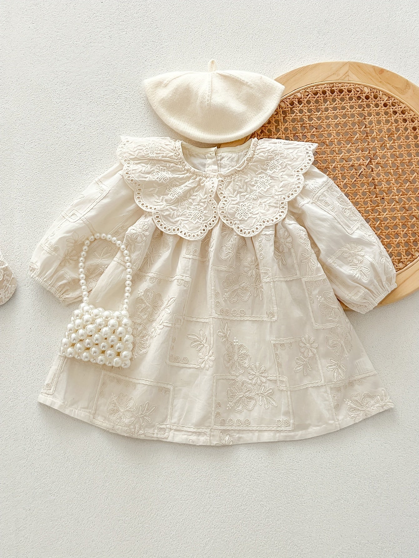 Baby Girl Dress Long Sleeve Cotton Floral Embroidery Fall Casual Midi