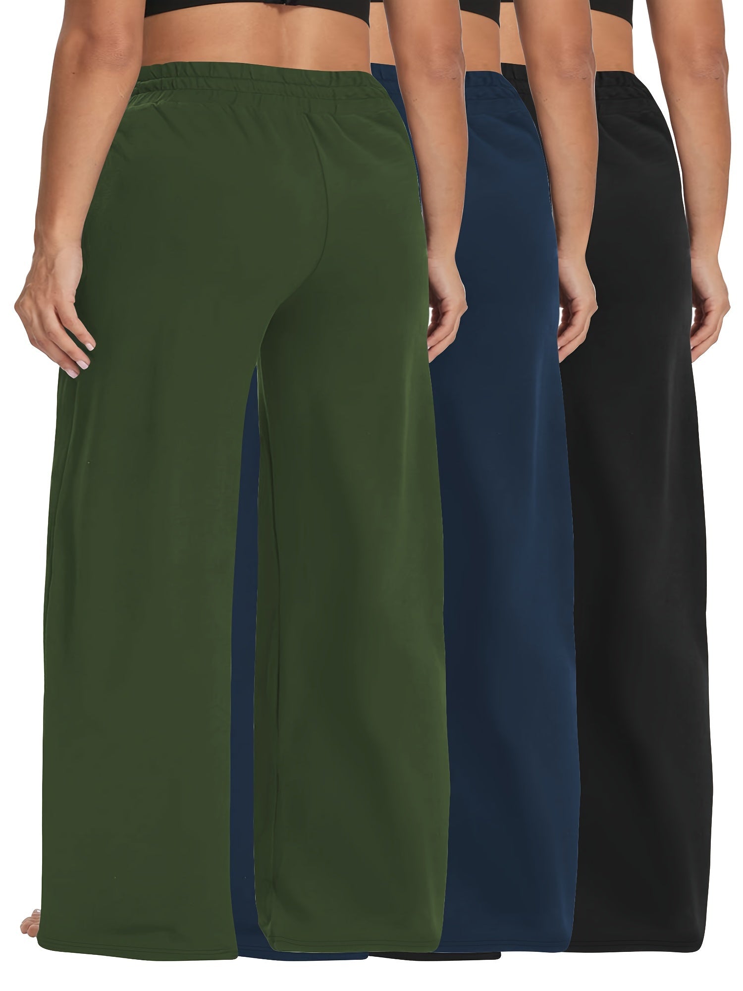 Pantalones de mujer de talla grande de pierna ancha, pack de 3, de tiro alto, elásticos y casual