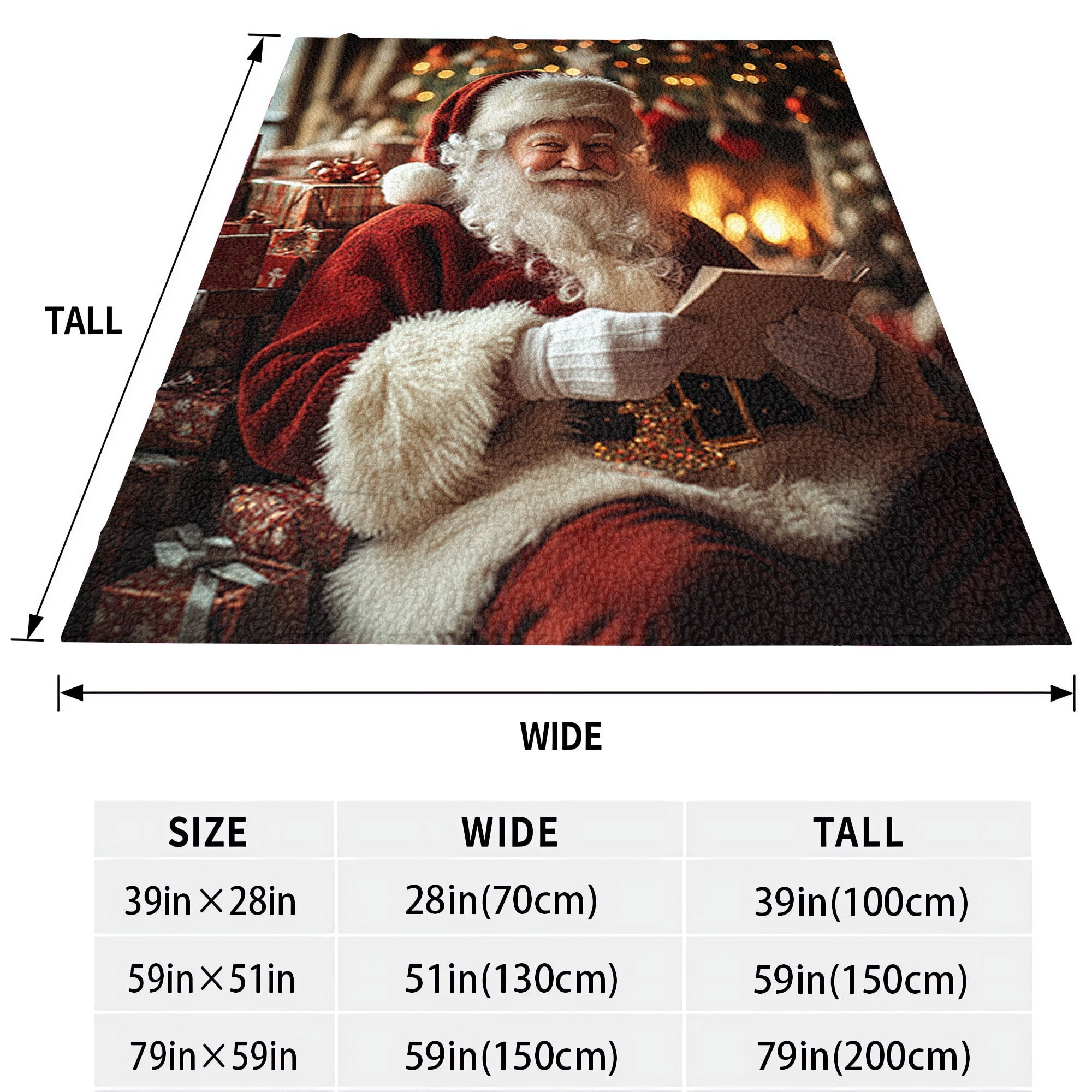 Flannel Fleece Throw Blanket with Digital Santa Print Hypoallergenic Quilted All-Season Christmas Gift