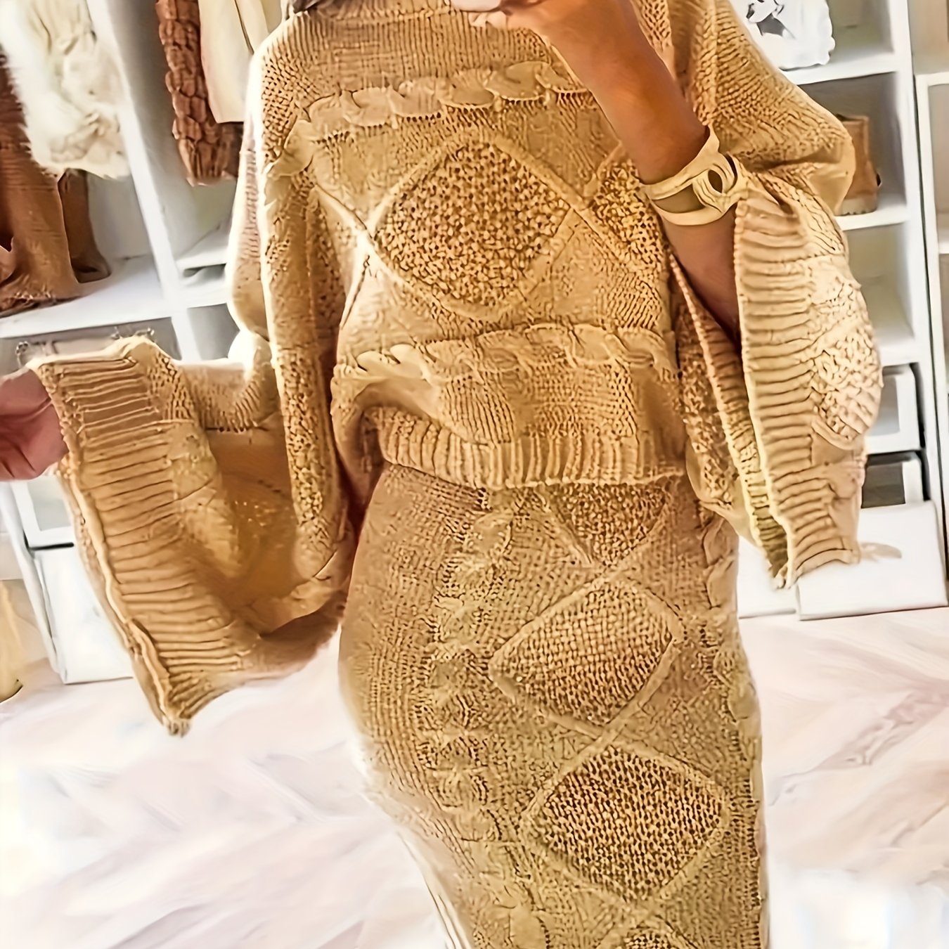 Plus Size Casual Sweater Skirt Two-Piece Set Black Large