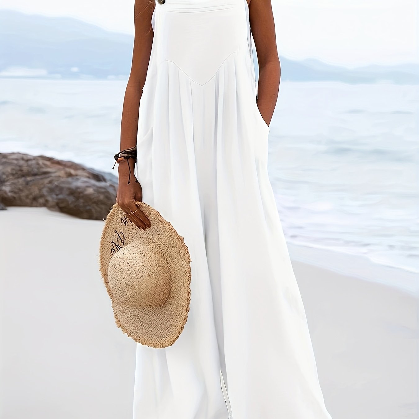 Women's Sleeveless Jumpsuit with Stretchy Polyester Spandex Blend for Spring Summer Fall