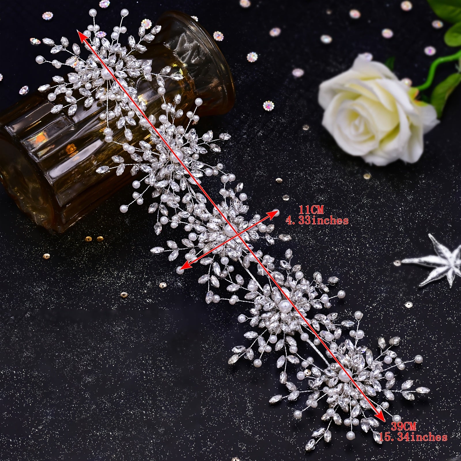 Bridal Headband with Wide Band and Synthetic Rhinestones Wedding Hair Accessory Tiara