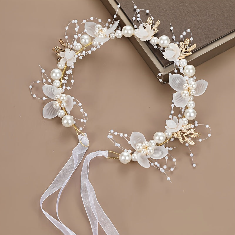 Bridal Headband with Faux Pearls and Beads for Weddings and Parties