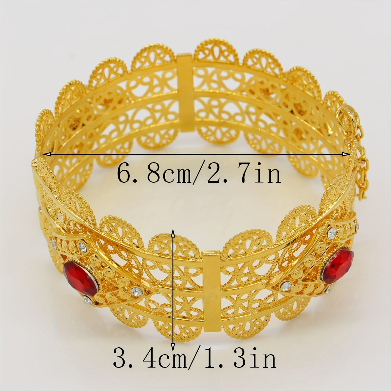 Women’s Gold Plated Hollow-Out Cuff Bracelet with Cubic Zirconia Adjustable
