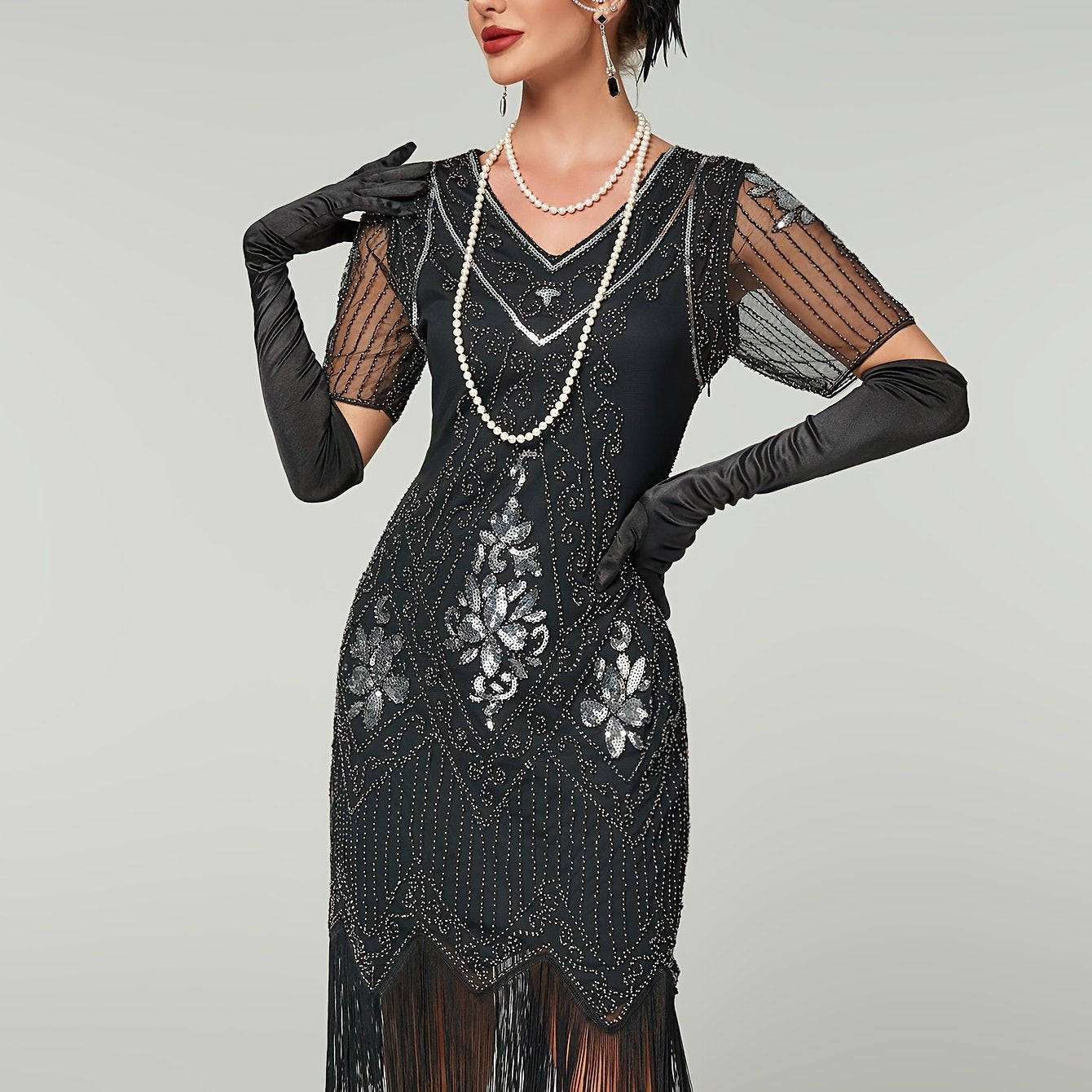 Women's Vintage 1920s Flapper Dress Sequin Beaded Party Gown