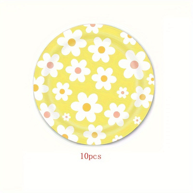 Одноразовый набор посуды с тематикой ромашки, 10 предметов: тарелки, чашки, салфетки, украшения для вечеринки