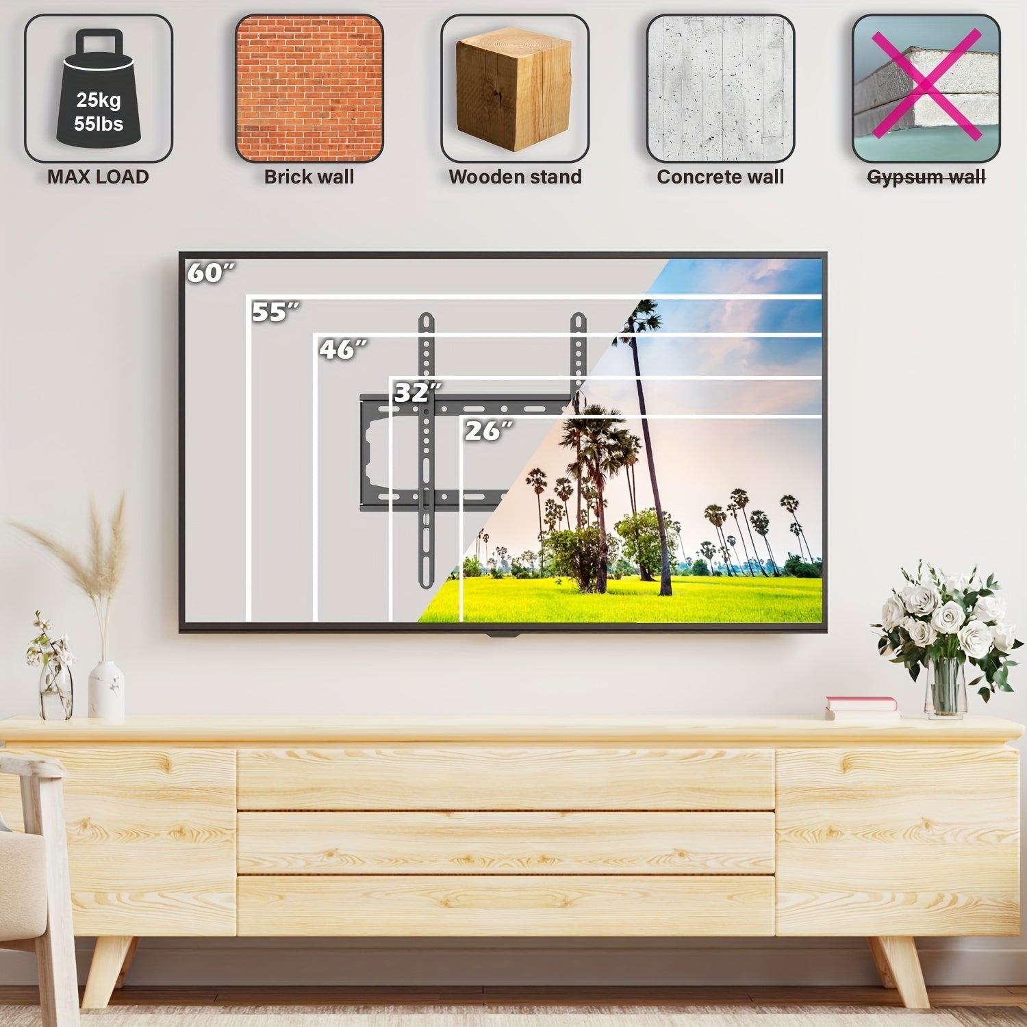 Wall Mount Bracket for 26-60 Inch Flat Screen TVs VESA 400x400mm Slim Profile