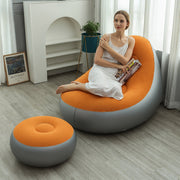 Inflatable Lounge Chair va Footrest Set - Zamonaviy Kulrang va To'q sariq, 2-qism, Portativ, Mustahkam Polyester, Saqlash uchun oson, Ichki/Tashqi dam olish uchun mukammal, Qulaylik uchun ideal Inflatable mebel