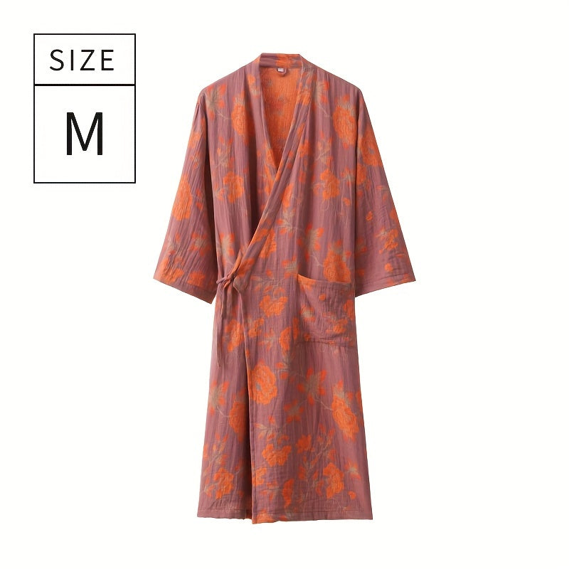 Мягкий и впитывающий хлопковый халат с цветочным принтом для лета, идеален для использования в ванной и спальне.