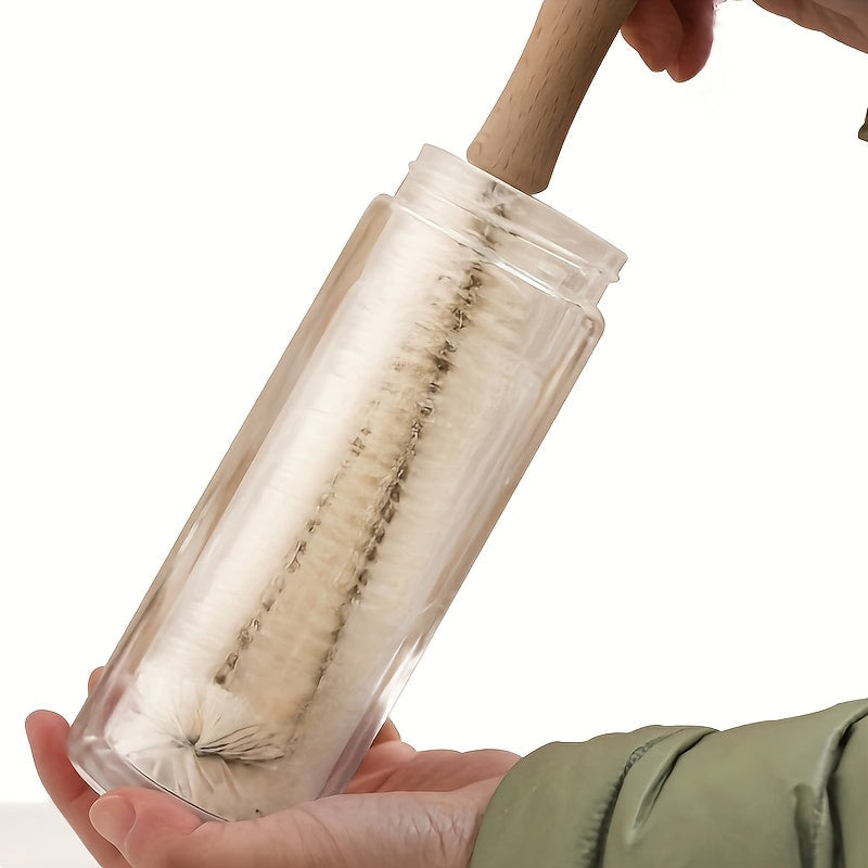 Wooden Cup Brush with Handle, Soft Cleaning Tool for Kitchen Cups and Bottles