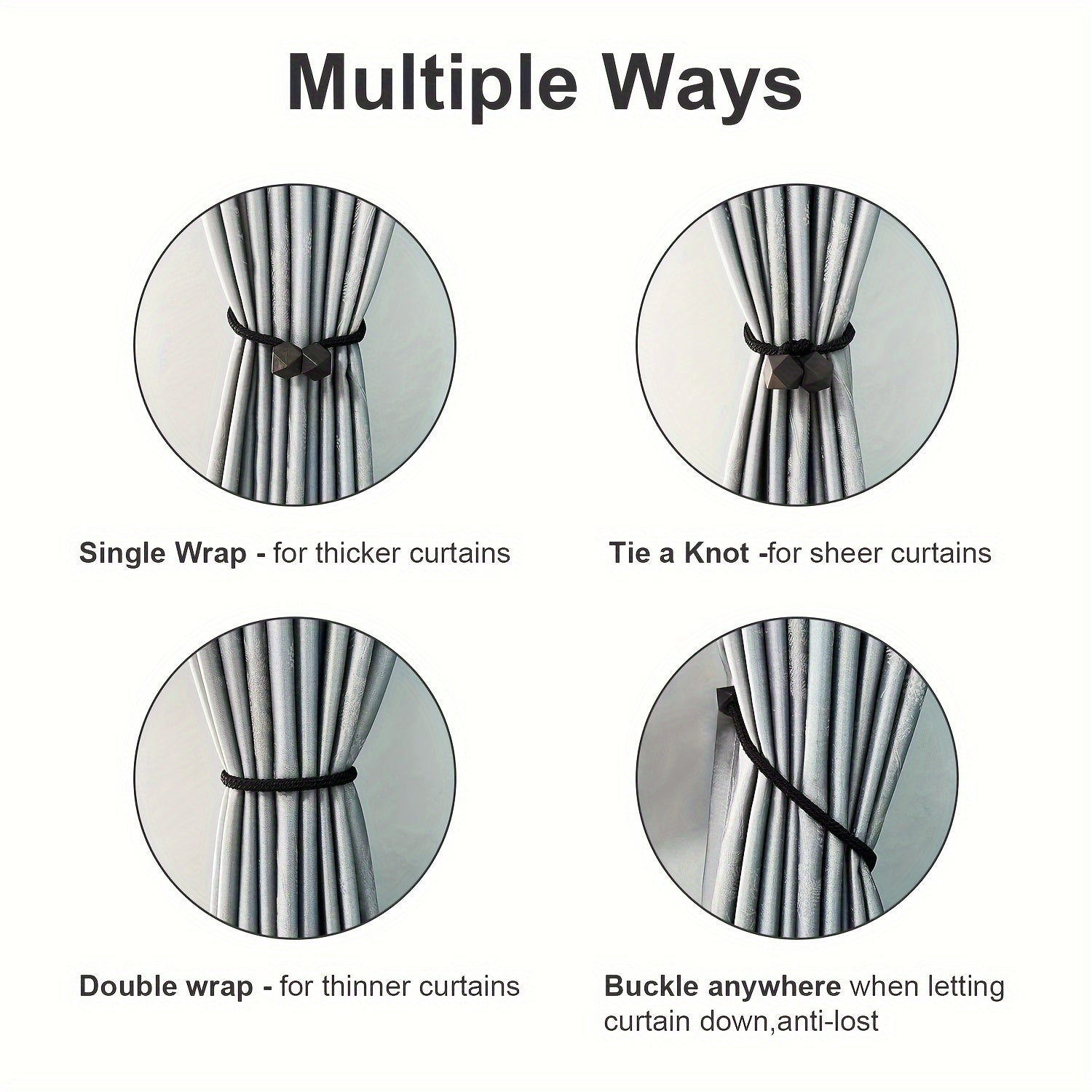 Magnetic Curtain Tiebacks with Thick Twist Rope and Strong Hold for Living Room and Home Decor