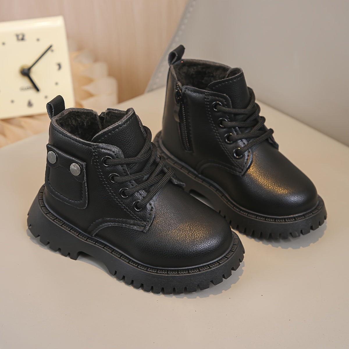 Kids Winter Boots Vintage Minimalist Warm Lightweight Non-Slip Zipper Closure for Boys and Girls Ages 14 and Under