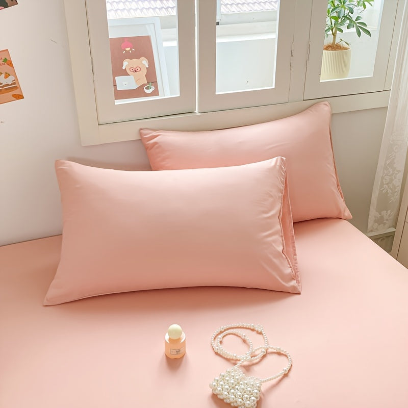 Set of 2 Solid Color Bed Pillowcases Luxuriously Soft Cozy for Year-Round Comfort