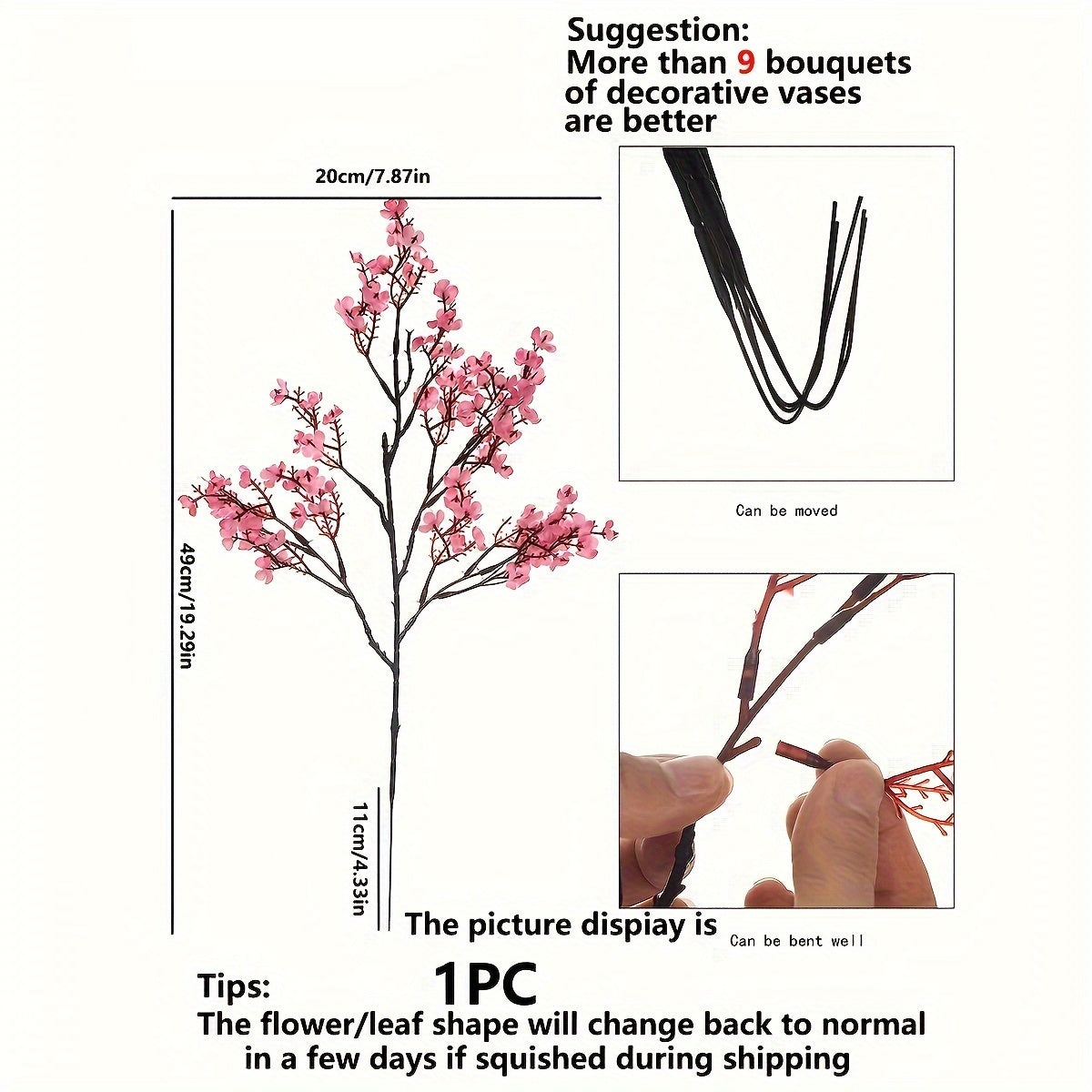 Artificial Cherry Blossom Branches for Vase, Decorative Artificial Flowers for All Seasons