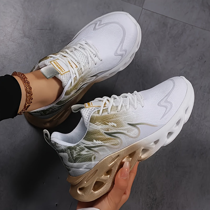 Women's Mesh Running Sneakers - Gradient Pink to White, Lightweight Comfort