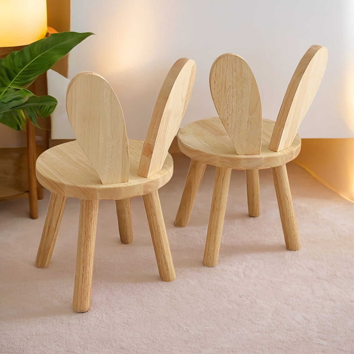Solid Wood Rabbit Stool for Kids and Living Rooms Natural Finish Shoe Changing Seat