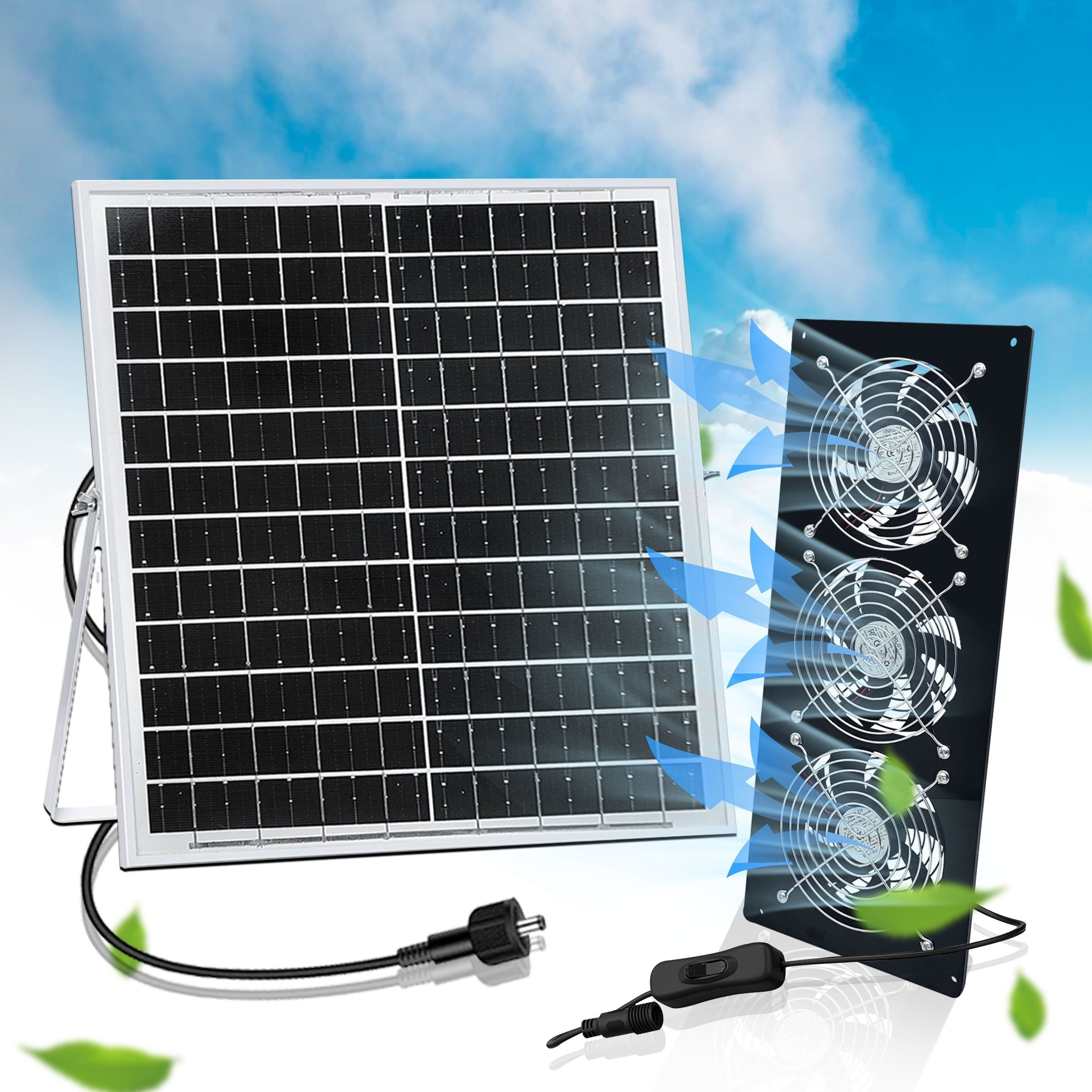 Portable 25W Solar Panel with Exhaust Fan Kit for Attic Shed RV Ventilation