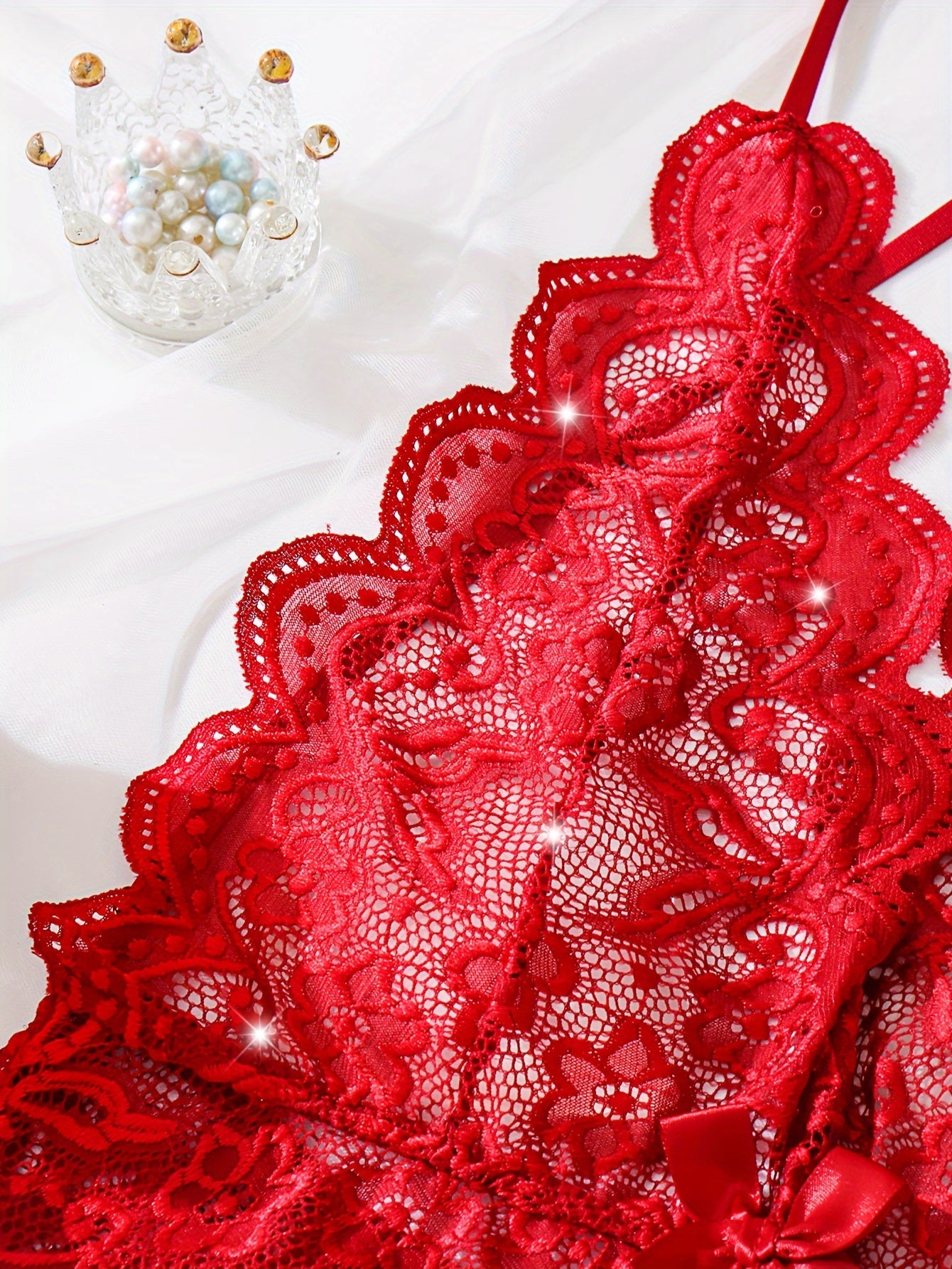 Women's Lace Bodysuit with Open Flaps and Deep V-Neck Backless Lingerie