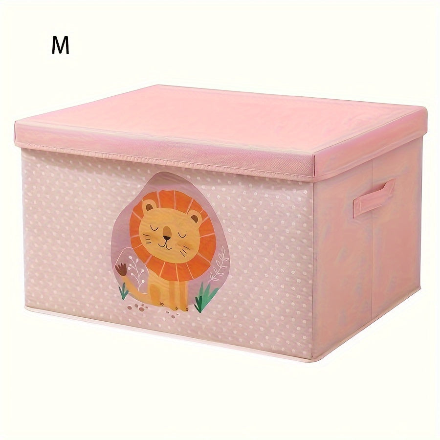 Large Capacity Fabric Storage Box with Lid Cartoon Bear Dog Dustproof Organizer for Clothes Quilts