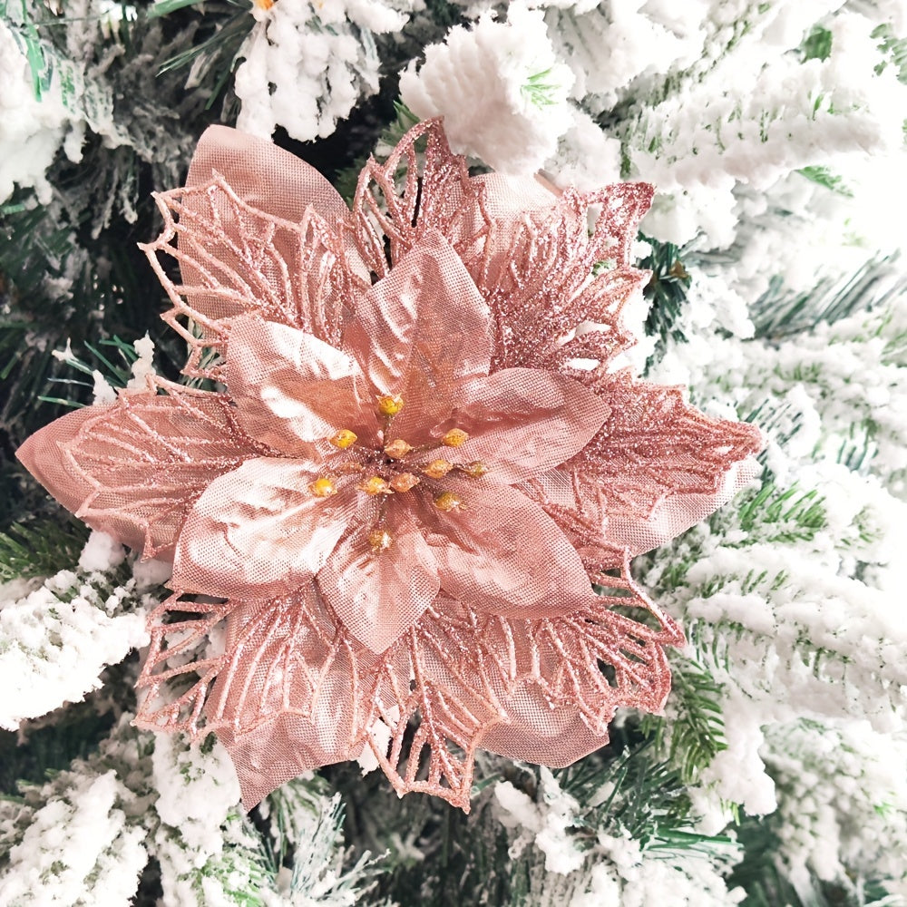 6-Pack Artificial Poinsettia Flowers 15cm Fabric Plastic Holiday Decor for Christmas Wreaths Garlands