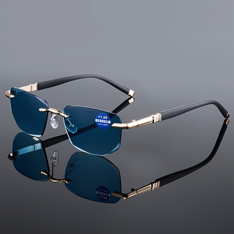 Unisex Blue Faceted Lens Reading Glasses with Metal Frame