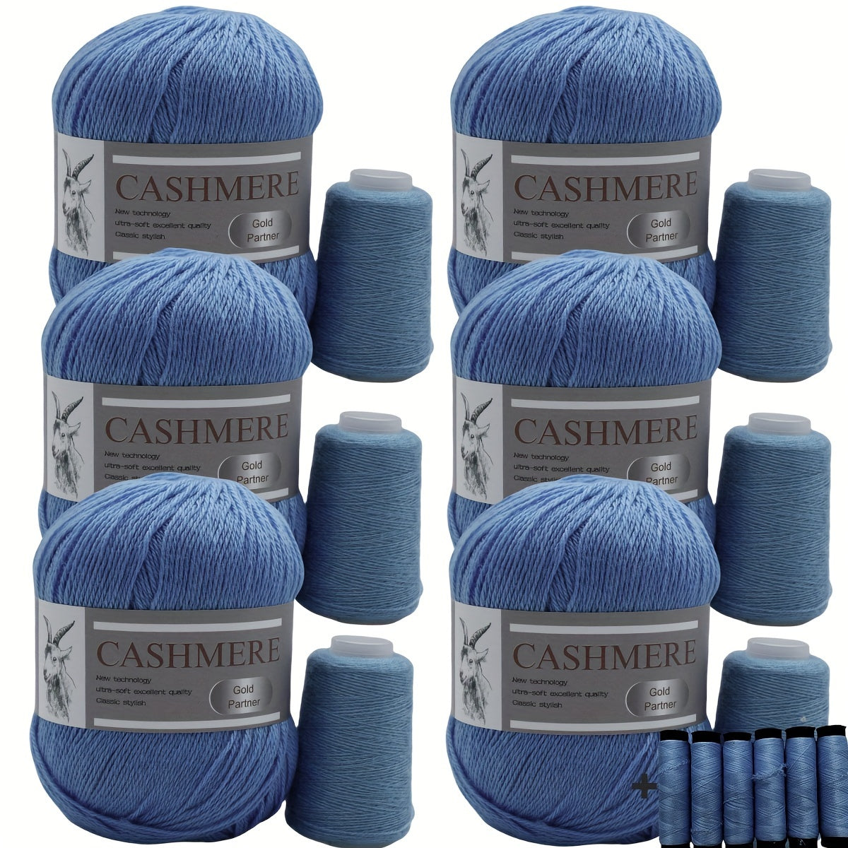 Luxurious Cashmere Yarn Set for Knitting and Crocheting Multicolored 6-Pair Bundle