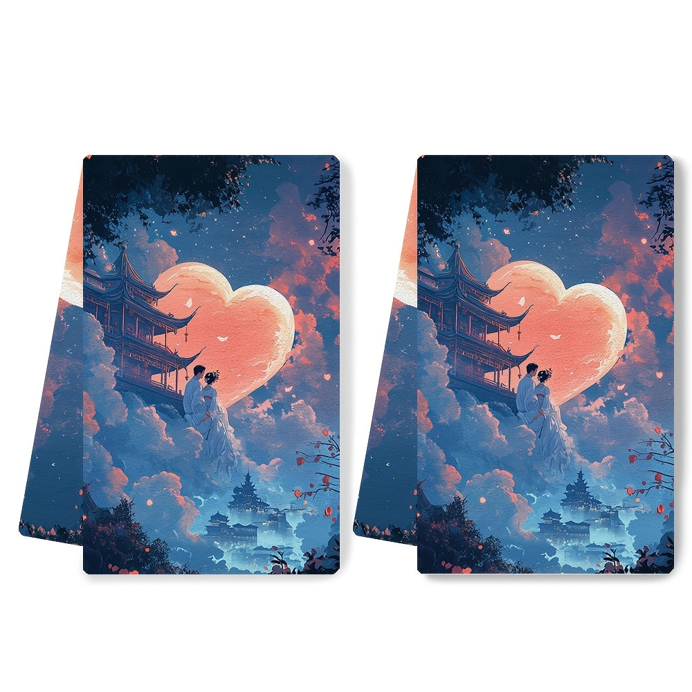 Set of 2 Ultra Soft Kitchen Towels 16x24 Inches Absorbent Dish Hand Towels