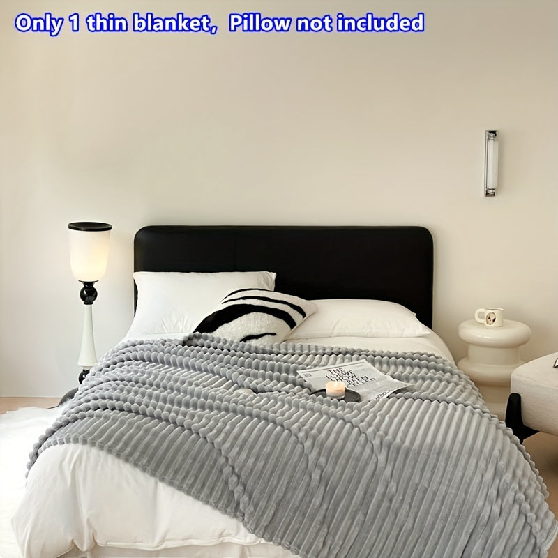 Gray Striped Fleece Blanket for Travel and All Seasons