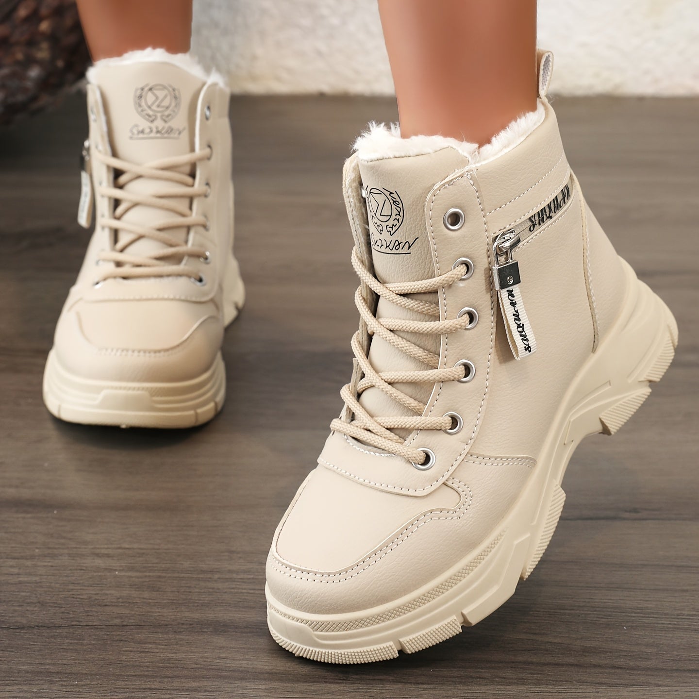 Women's Warm Plush-Lined Ankle Boots with Side Zipper for Winter Snow
