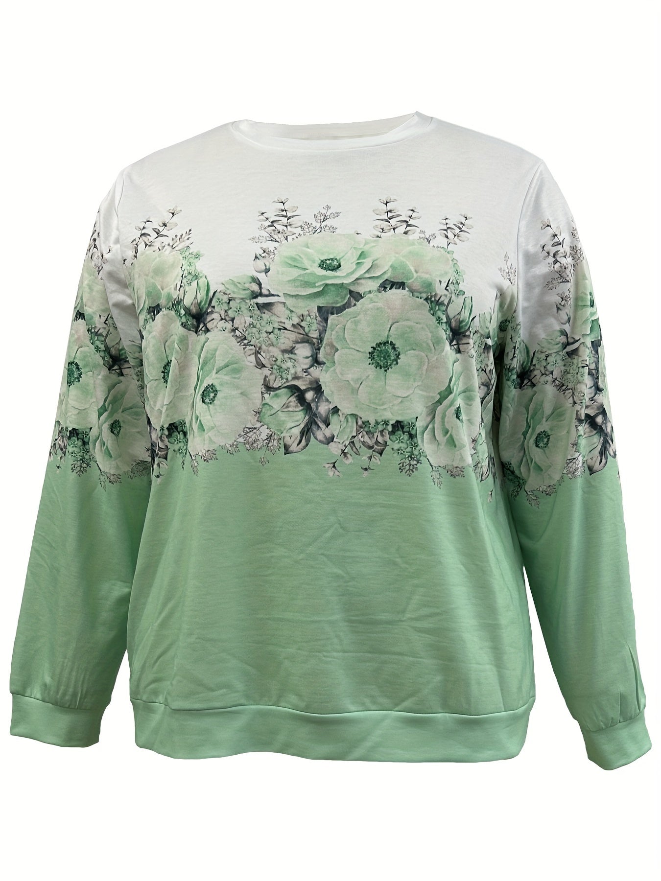 Women's Floral Print Pullover Sweatshirt Pink White Long Sleeve Fall Winter Top