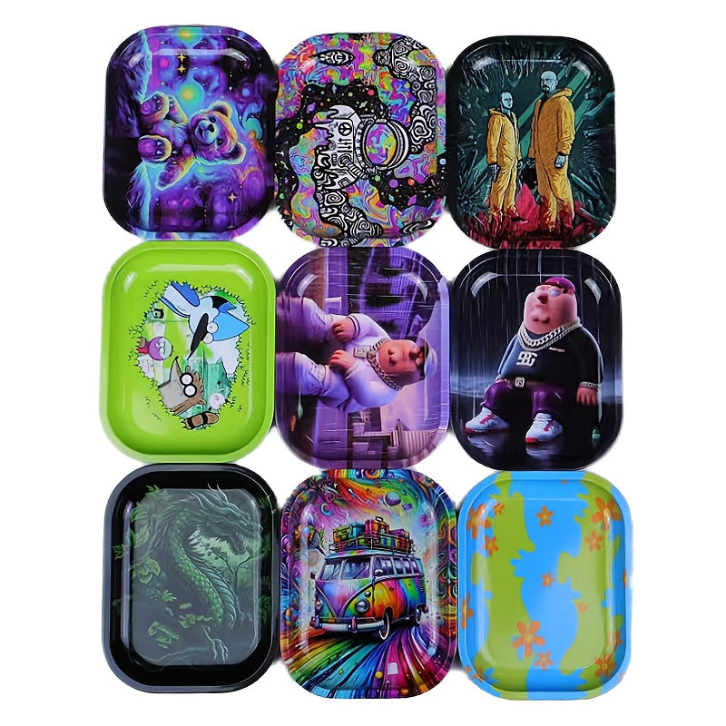 Unisex Metal Rolling Tray, Illustration Design, 19.05x13.97cm for Tobacco Accessories