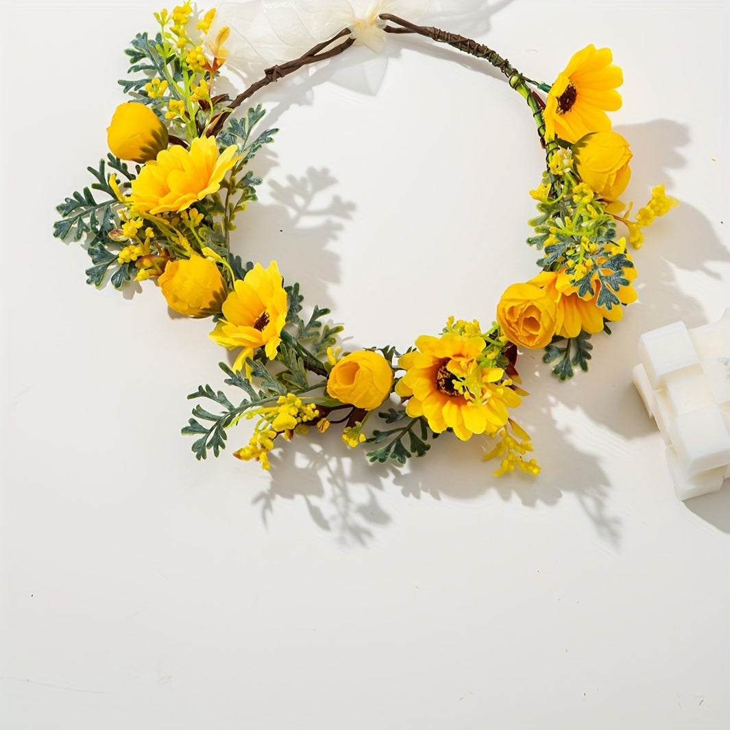 Floral Fabric Headband for Weddings and Vacations with Sunflower Design