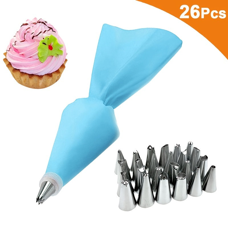 Silicone Pastry Bags Set for Cake Decorating Includes 8 and 26 Pieces Nozzle Kit
