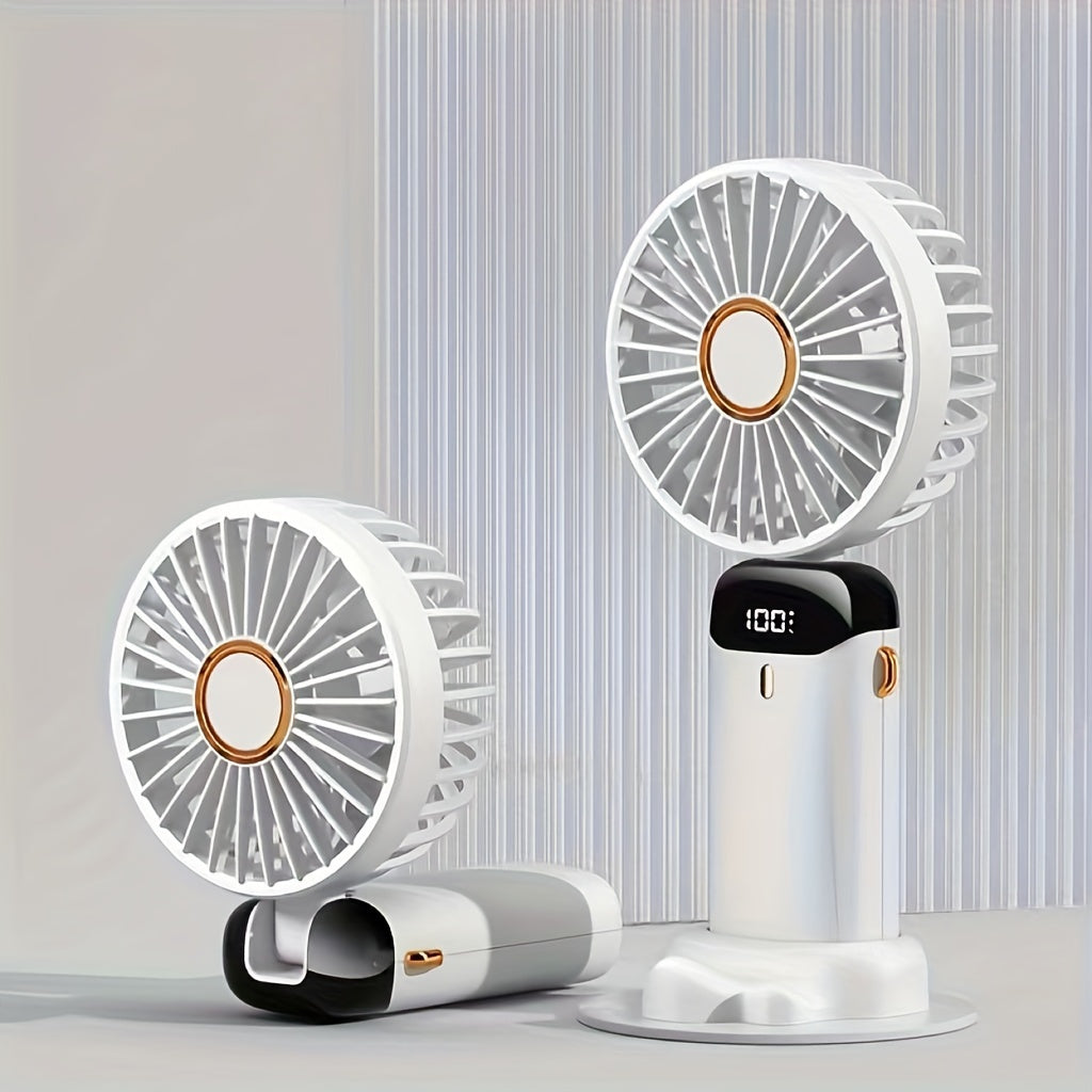 Portable Mini Fan with LED Display, Foldable, Touch Control, 5-Speed, USB Rechargeable